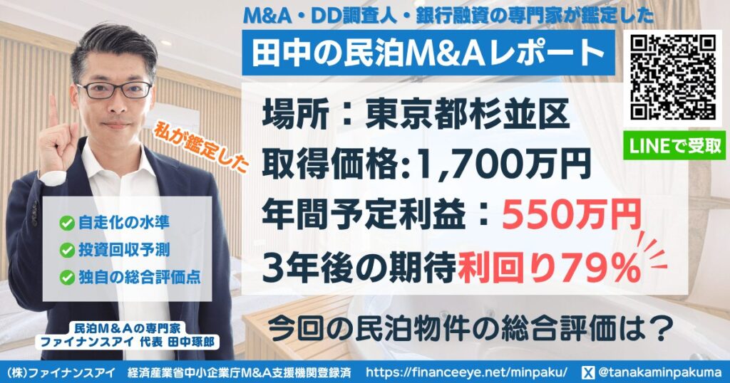 民泊投資物件|東京都杉並区|期待利回り79%|投資回収3.5年|価格1700万円
