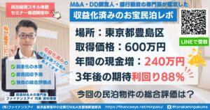 買える収益化済み民泊物件#22｜東京都豊島区｜期待利回り88％／回収3.1年／価格600万円