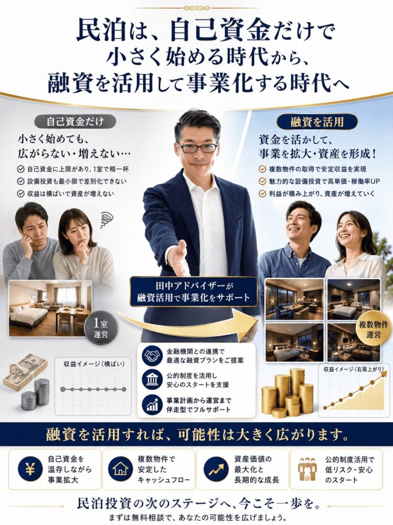民泊は、自己資金だけで小さく始める時代から、融資を活用して事業化する時代へ